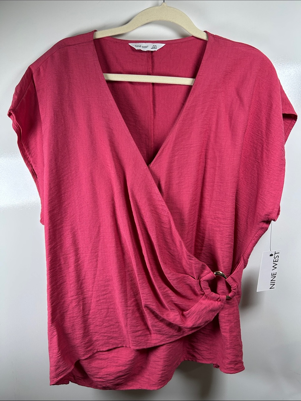 Nine West Fuchsia Surplice Knot-Detail Blouse